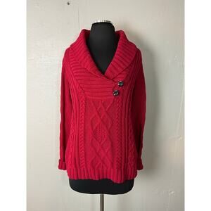 Eddie Bauer Women’s Red Shawl Collar Cable Knit Pullover Sweater Size Medium